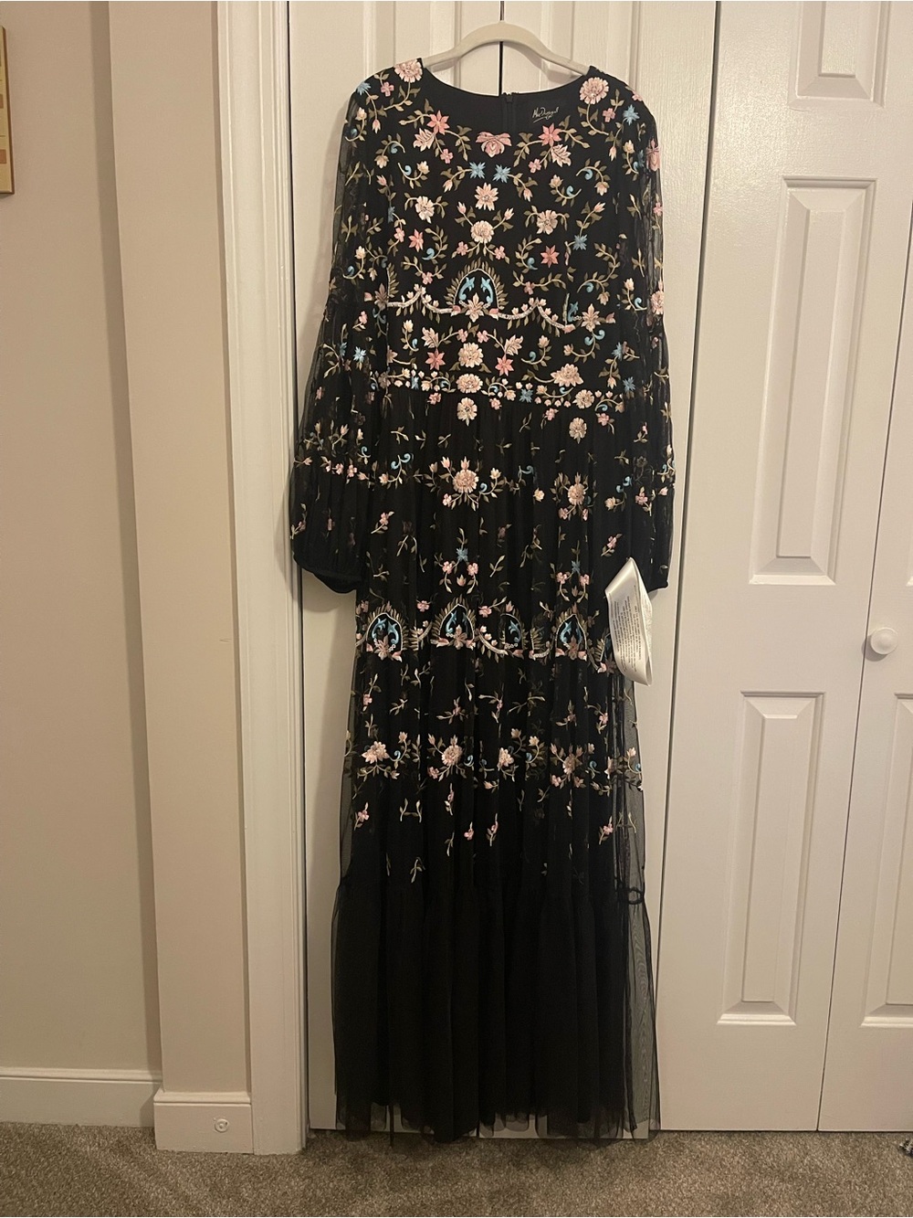 NWT Mac Duggal Black Floral Embroidered Dress
